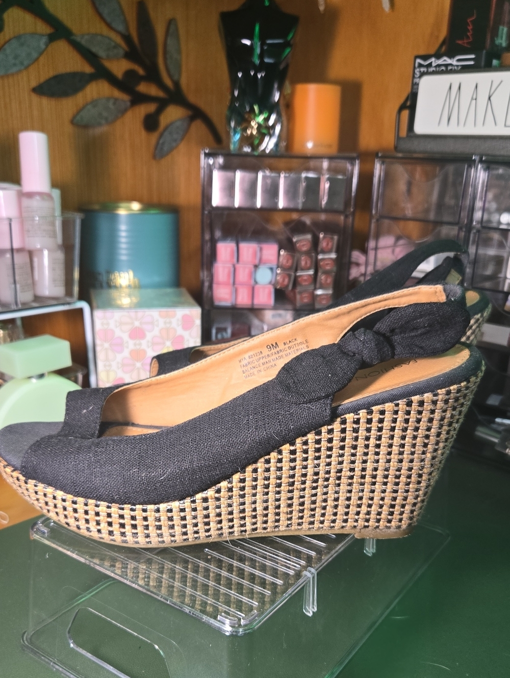 Fashion Bug Black and Tan Wedge Sandals